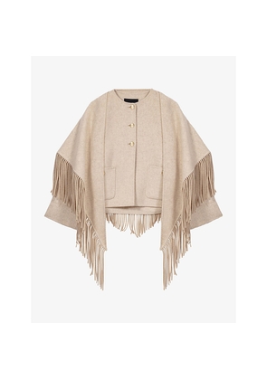 Womens Maje Fringed Cropped Wool-Blend Coat