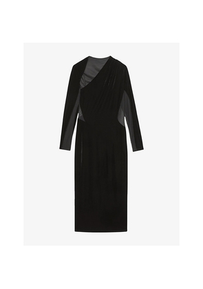 Womens Reiss Kass Asymmetric-Neck Stretch-Velvet Midi Dress