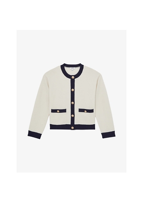 Womens Reiss Olive Contrast-Trim Wool and Cashmere-Blend Cardigan