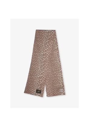 Womens Ganni Leopard-Print Stretch Wool-Blend Scarf