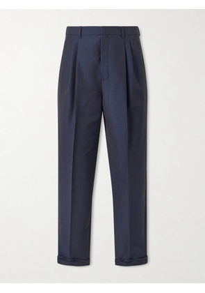 SAINT LAURENT - Tapered Pleated Wool and Mohair-Blend Trousers - Men - Blue - IT 46