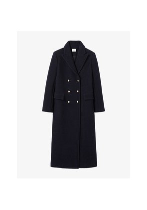 Womens Claudie Pierlot Long Lapel-Collar Double-Breasted Wool Coat