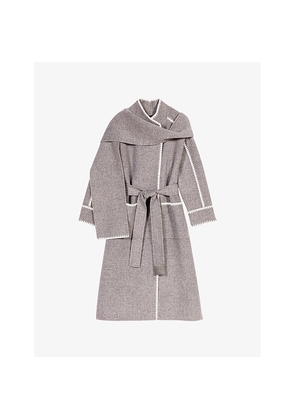Womens Maje Integrated-Scarf Double-Faced Wool-Blend Coat