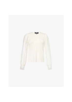 Womens Me And Em Feature-Cuff Round-Neck Stretch-Woven Blouse