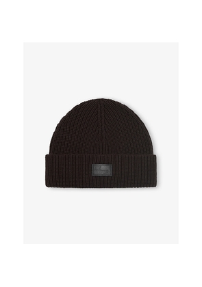Mens The Kooples Ribbed Logo-Patch Wool Beanie