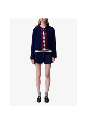 Womens Claudie Pierlot Contrast-Trim Ribbed Knitted Cardigan