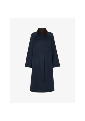 Womens Whistles Gabriella Contrast-Collar Relaxed-Fit Waxed Overcoat