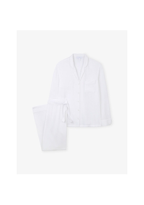 Womens The White Company Relaxed-Fit Stitched-Trim Cotton Pyjamas