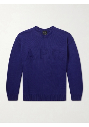 A.P.C. - Logo-Intarsia Cotton Sweater - Men - Blue - XS