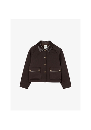 Womens Sandro Gabardine Contrast-Collar Cotton Coat