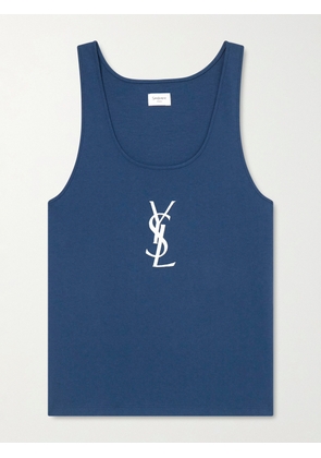 SAINT LAURENT - Logo-Embroidered Cotton-Jersey Tank Top - Men - Blue - M