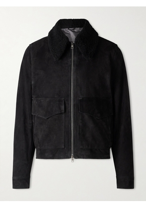 J. Mueser - Shearling-Trimmed Suede Bomber Jacket - Men - Black - IT 46