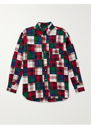 Beams Plus - Button-Down Collar Patchworked Checked Wool-Madras Shirt - Men - Red - S