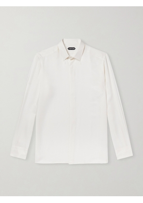 TOM FORD - Perforated Silk-Twill Shirt - Men - Neutrals - EU 39