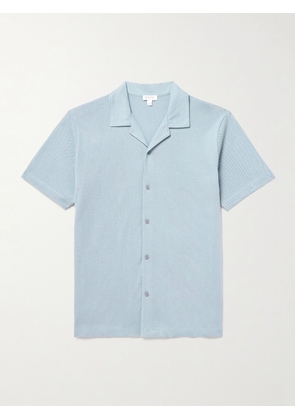 Sunspel - Slim-Fit Camp-Collar Supima Cotton-Mesh Shirt - Men - Blue - S