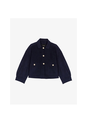 Womens Maje Cropped Button-Down Wool-Blend Jacket