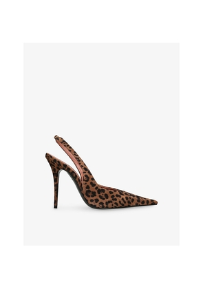 Womens Amina Muaddi Anok 105 Leopard Suede Slingback Heels