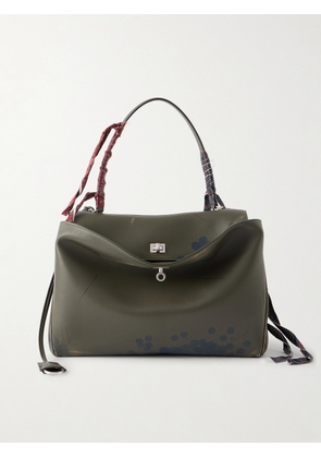 Balenciaga - Rodeo Large Distressed Satin-Trimmed Printed Leather Tote Bag - Men - Green