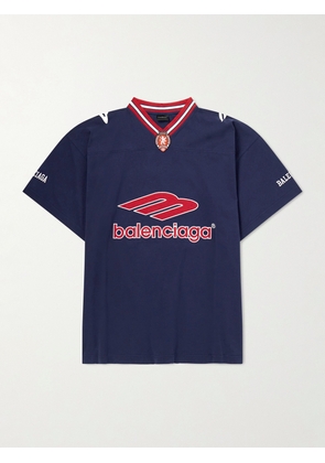 Balenciaga - Oversized Embroidered Printed Cotton-Jersey T-Shirt - Men - Blue - S