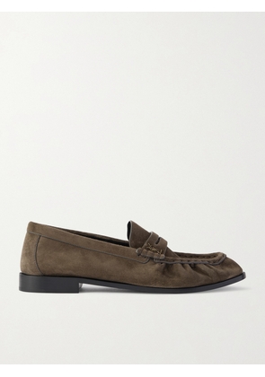 SAINT LAURENT - Le Loafer Monogram Logo-Appliquéd Suede Penny Loafers - Men - Gray - EU 42