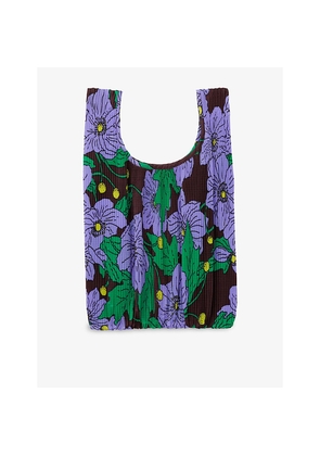 Pleated Baggu Poppy-Print Woven Tote Bag