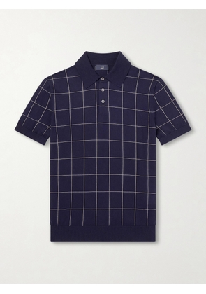 Dunhill - Checked Cotton and Mulberry Silk-Blend Jacquard Polo Shirt - Men - Blue - S