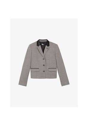 Womens The Kooples Houndstooth Contrast-Collar Stretch Wool-Blend Jacket
