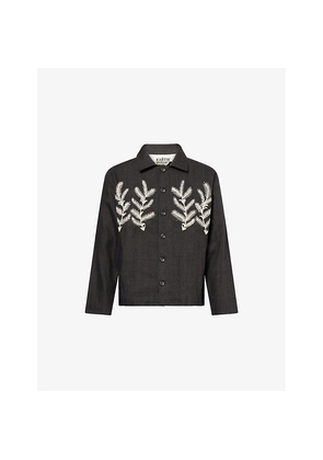 Mens Kartik Research Floral Motif Embroidered Linen-Wool Jacket