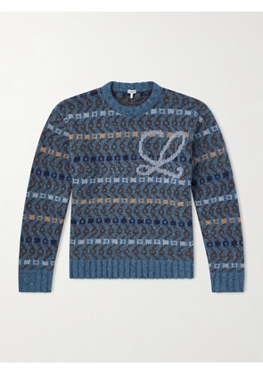 LOEWE - Logo-Intarsia Wool-Blend Sweater - Men - Blue - S