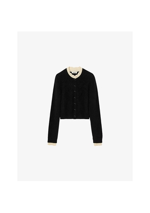 Womens Sandro Pointelle-Collar Wool Cardigan