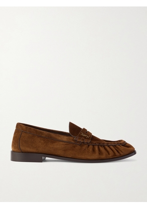 SAINT LAURENT - Le Loafer Monogram Logo-Appliquéd Suede Penny Loafers - Men - Brown - EU 42