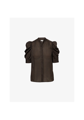 Womens Frame The Houndstooth Gillian Puffed-Short-Sleeves Silk Top