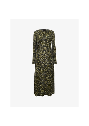 Womens Whistles Ruched Animal-Print Stretch-Jersey Midi Dress