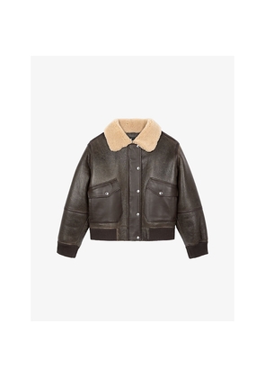 Womens The Kooples Short Contrast-Collar Leather Jacket