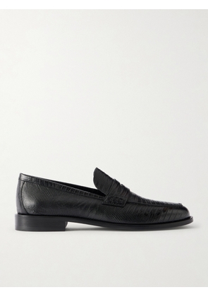 Manolo Blahnik - Perry Lizard-Effect Leather Penny Loafers - Men - Black - UK 6