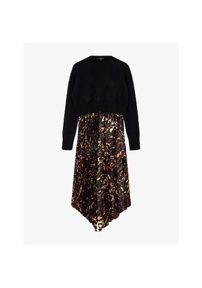 Womens Allsaints Jax Pardus Two-In-One Woven Midi Dress