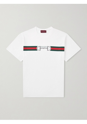 Gucci - Logo-Embroidered Striped Cotton T-Shirt - Men - White - S