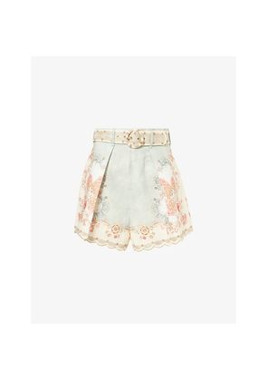 Womens Zimmermann Daylight Tuck Belted Linen Shorts