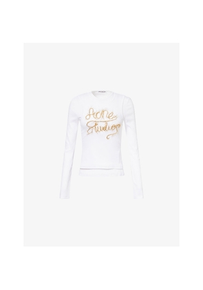 Womens Acne Studios Embroidered-Logo Overlay Stretch-Cotton Top