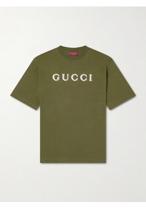 Gucci - Oversized Logo-Print Cotton-Jersey T-Shirt - Men - Green - S