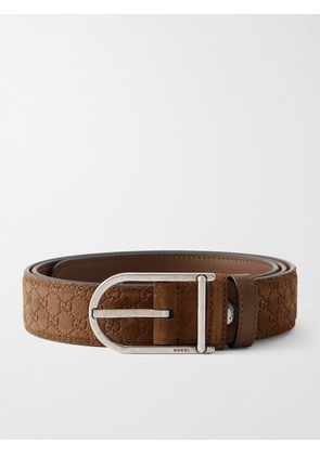 Gucci - 3cm Logo-Debossed Suede Belt - Men - Brown - EU 85