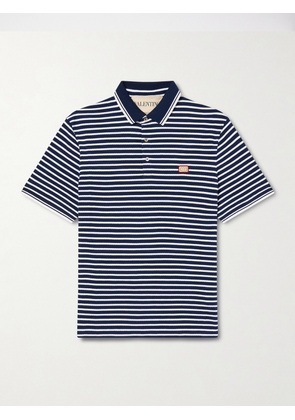 Valentino Garavani - Logo-Appliquéd Striped Cotton-Piqué Polo Shirt - Men - Blue - S