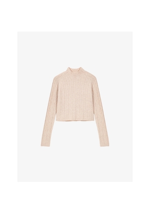 Womens Maje Cropped Cable-Knit Wool and Cashmere-Blend Jumper