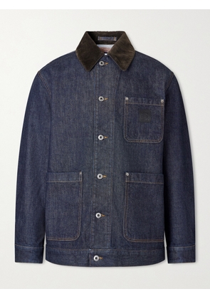 LOEWE - Logo-Appliquéd Corduroy-Trimmed Denim Barn Jacket - Men - Blue - IT 46
