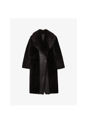 Womens Reiss Elia Notched-Collar Leather and Shearling Coat