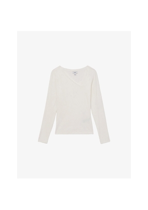 Womens Reiss Felicity Asymmetric-Neck Stretch-Cotton Top