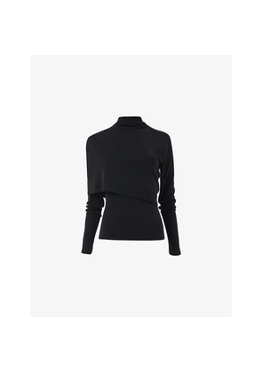 Womens Leem High-Neck Draped Stretch-Woven Top