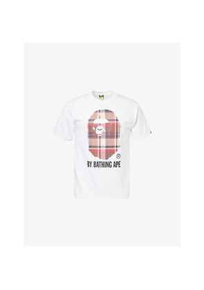 Mens A Bathing Ape Ape-Head Crewneck Check Cotton-Jersey T-Shirt