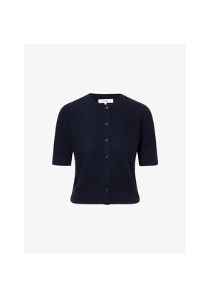 Womens Frame Chain Pointelle Short-Sleeves Cashmere Cardigan