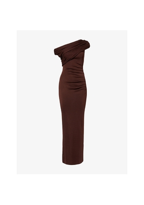 Womens Self-Portrait Draped Sleeveless Knitted Midi Dress